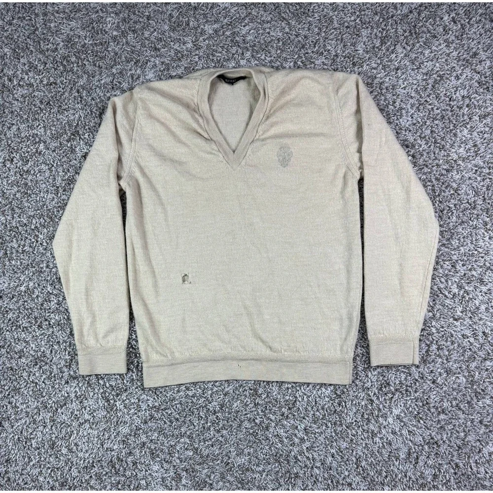 Gucci Men's Knit V Neck Wool Sweater Ivory Size Medium